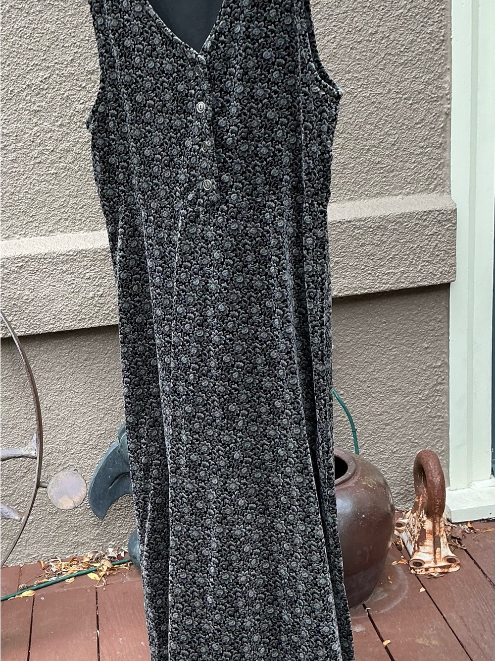 Vintage Smith & Hawken Black Floral Velveteen Maxi dress jumper M